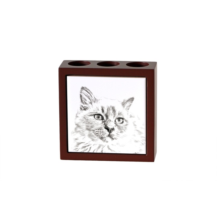 Suport birou personalizat, Art-Dog, cu imprimeu pisica, 3 locuri pentru pixuri, 13x13x4.5cm