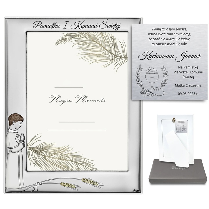 Rama foto 13x18 cm, DONO, Pastratoare Comunie, personalizata cu gravura, argint 999, 18,5x23,2 cm