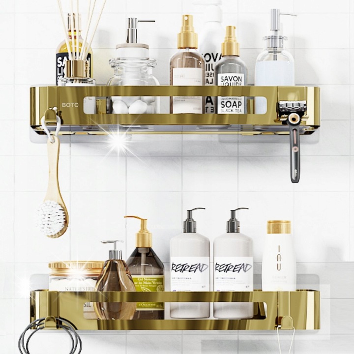 Fürdőszobai polc, BOTC, 2 szintes, rozsdamentes acél, arany