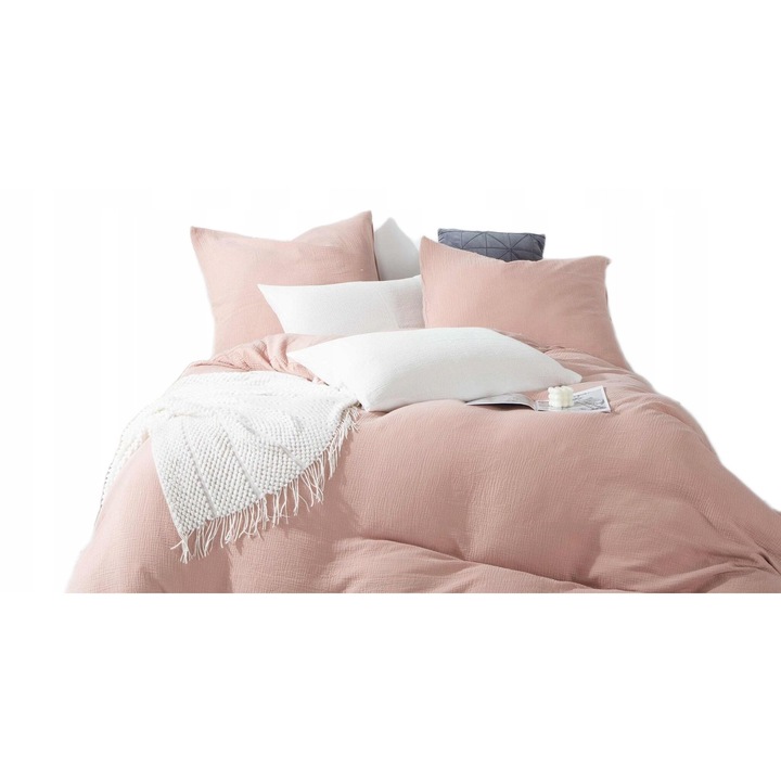 Lenjerie de pat muslina, Spod Igły i Nitki, 3 piese, roz, 220x200 cm