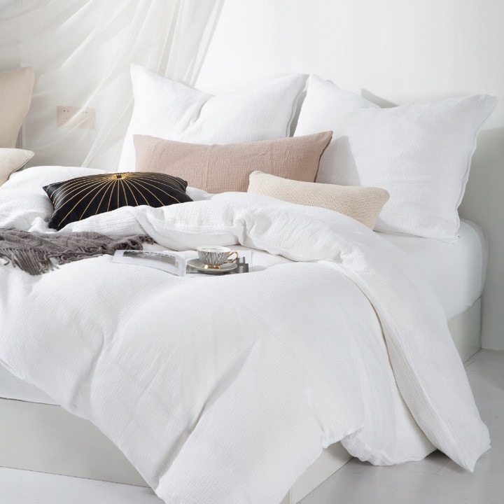 Lenjerie de pat din muselina de bumbac, Spod Igły i Nitki, 160x200 cm, alba, set