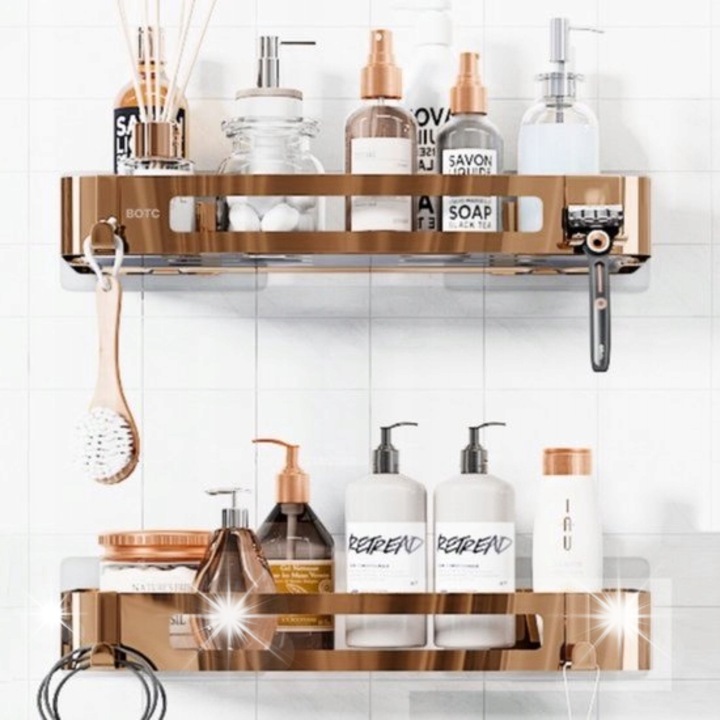 Kétszintű fürdőszobai tartó, 304-es rozsdamentes acél, fúrás nélküli, BOTC