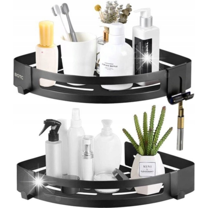 BOTC sarok tartó fürdőszobába, alumínium, rozsdamentes, szürke, 29x21x6cm, 2 darabos szett