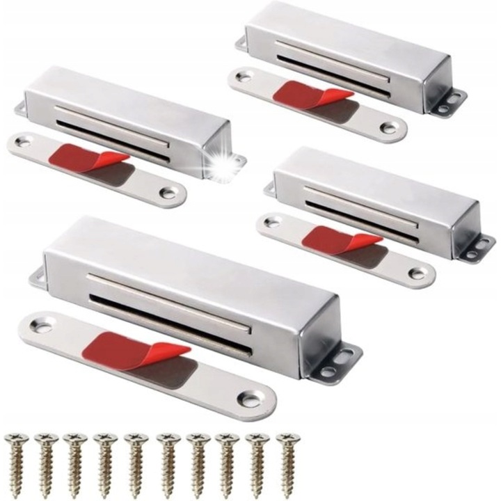 4 db rozsdamentes acél mágneses ajtóütköző szett, BOTC, ezüst