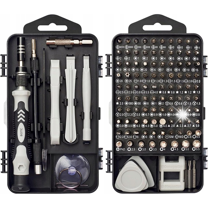 Комплект отвертки BOTC 122-в-1, различни накрайници, ергономична дръжка, кутия за съхранение, преносим