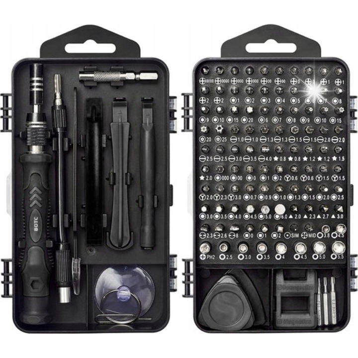 Комплект отвертки BOTC 122-в-1, 122 аксесоара, ергономичен, кутия за съхранение, многоцветен