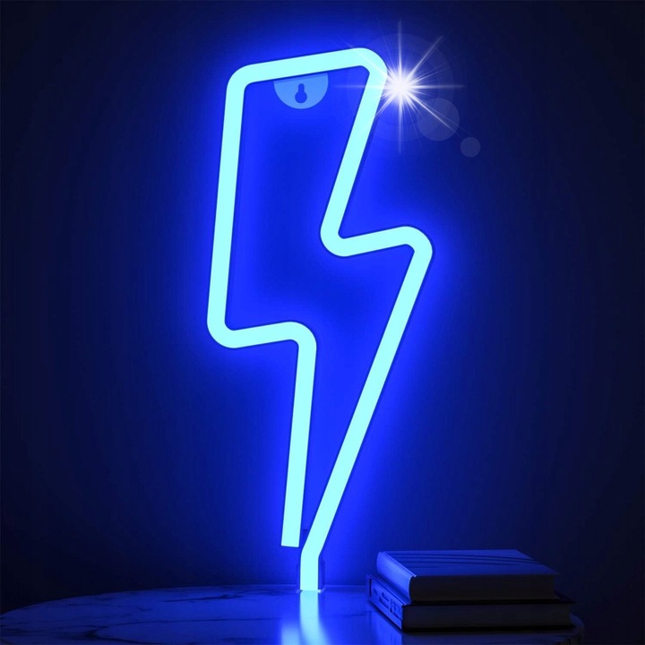 Lampa neon LED BOTC Bolt, albastra, 3xAA sau USB, decorativa pentru interior