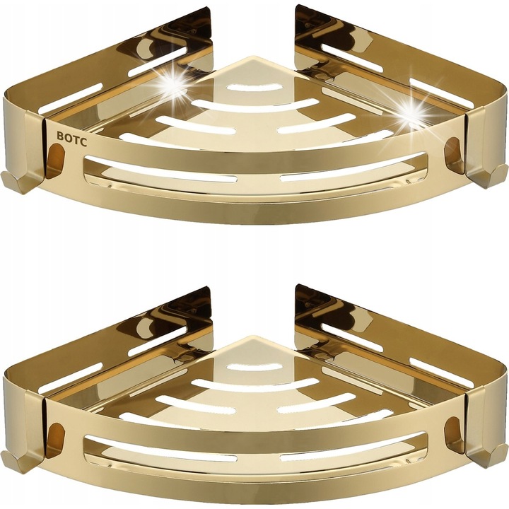 Set 2 suporturi coltare pentru dus, BOTC, aurii, 22x22x4.5cm