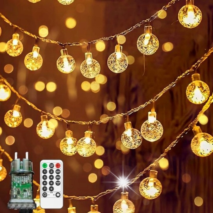 LED lámpa 15m, BOTC, 50 dióda, meleg fehér, távirányítóval, EU csatlakozóval