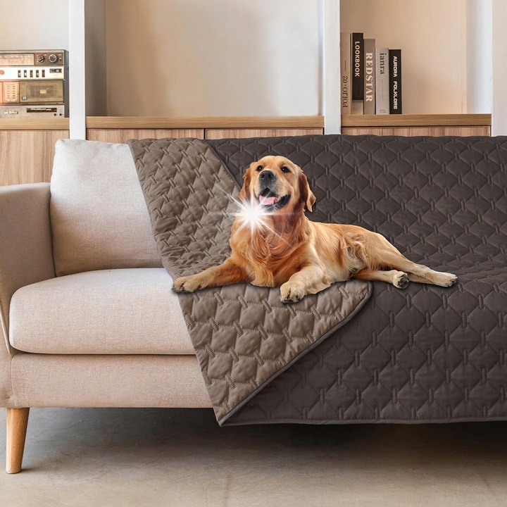 Protectie reversibila pentru mobilier BOTC, 130x200cm, gri elegant, impermeabil, pentru caini si pisici