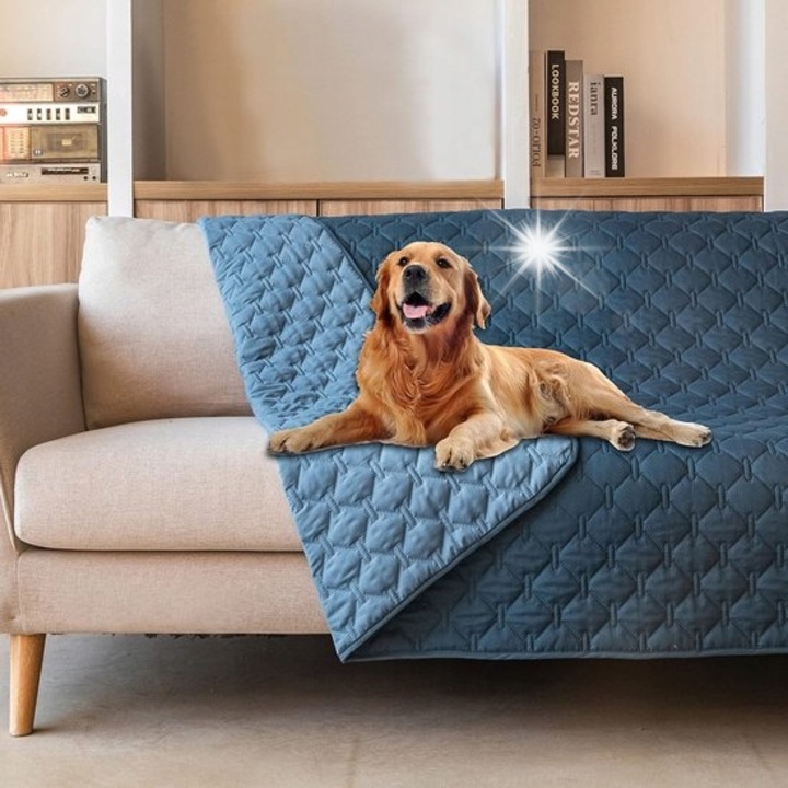 Protectie reversibila pentru mobilier BOTC, 130x200cm, gri elegant, impermeabil, pentru caini si pisici