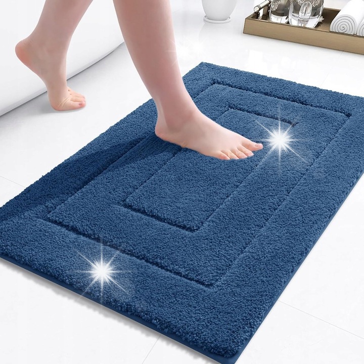 Covoras de baie, BOTC, microfibra, antiderapant, albastru, 80x50 cm