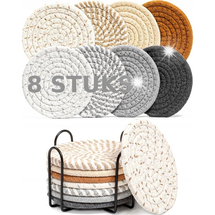 8 darabos italtartó készlet fém tartóval, BOTC, többszínű, pamut és vászon, tartós