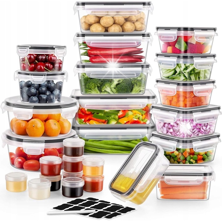 24 darabos élelmiszer-tároló készlet, BOTC, légmentesen záródó, BPA-mentes, többszínű