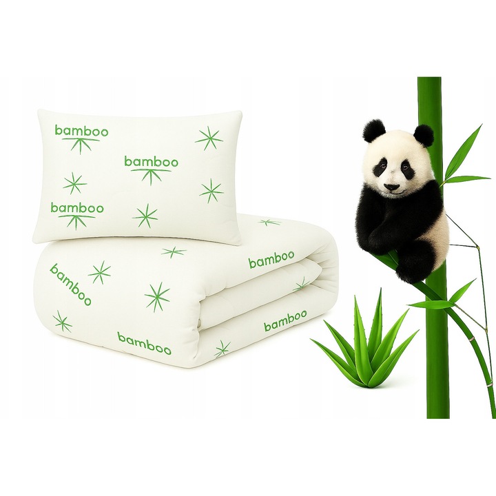 Set complet paturi STREFA SPANIA, pilota 140x200cm, pernă 70x80cm, antialergic, material bambus, cu elastic