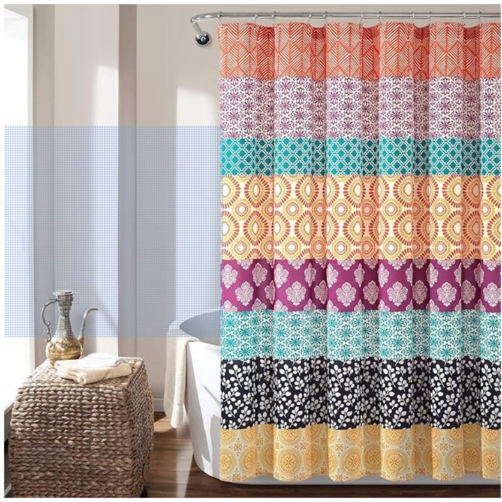 Zaslona de dus, floraweg, poliester, dungi colorate, 180x200cm