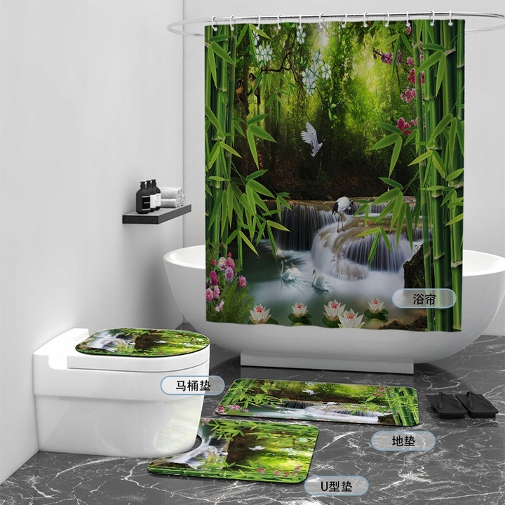 Zaslona de dus Floraweg, design cu strumeni, 180x200cm, poliestera, usor de intretinut