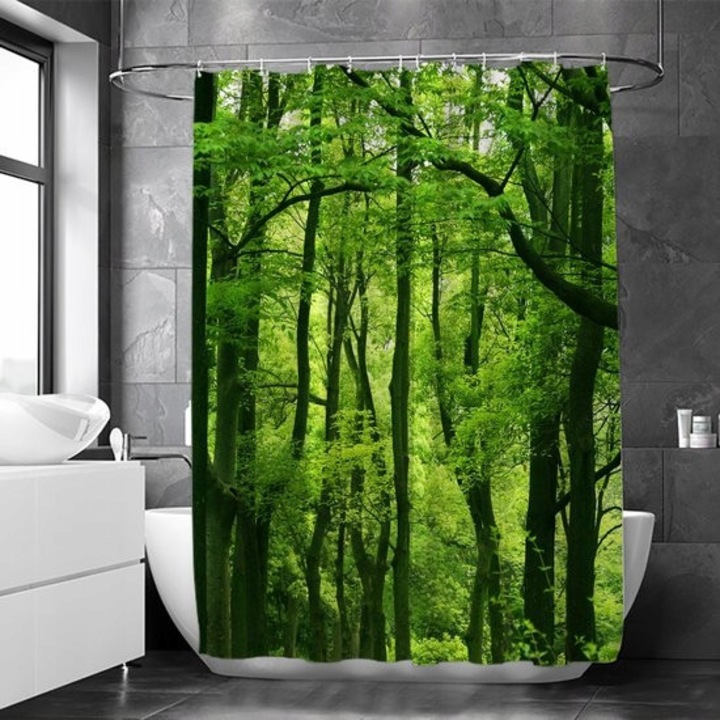 Zaslona de dus, floraweg, poliester, verde, 180x200cm