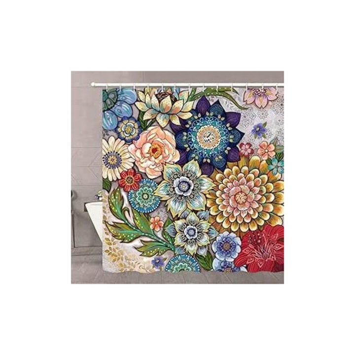 Zaslona de dus, floraweg, poliester, design flori si palmier, 180x200cm