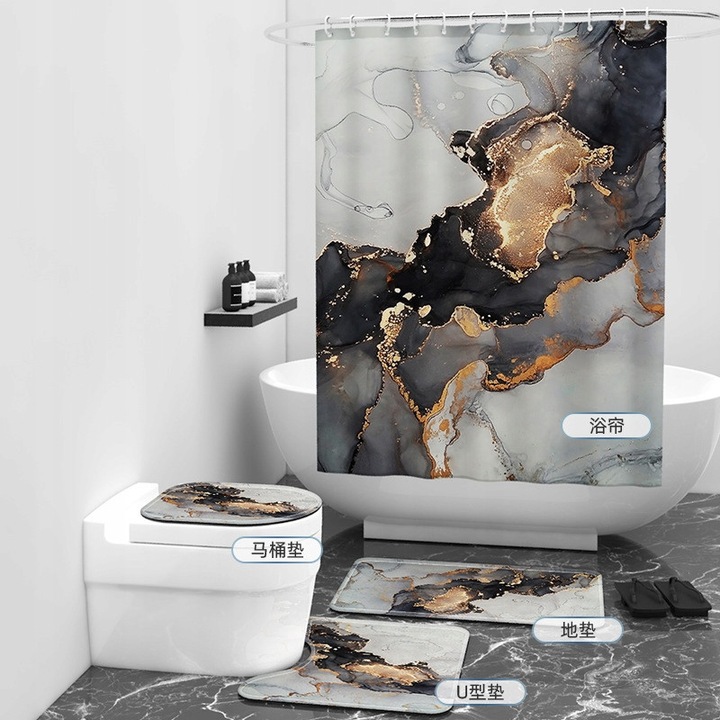 Zaslona de dus, floraweg, poliester, textura marmura, 180x200cm