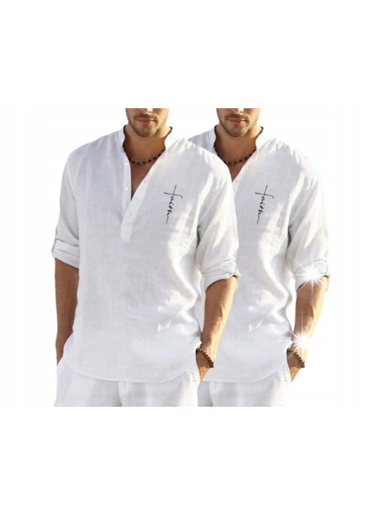 Uxxu férfi ing, pamut és len, feltekert ujjú, fehér, alkalmi