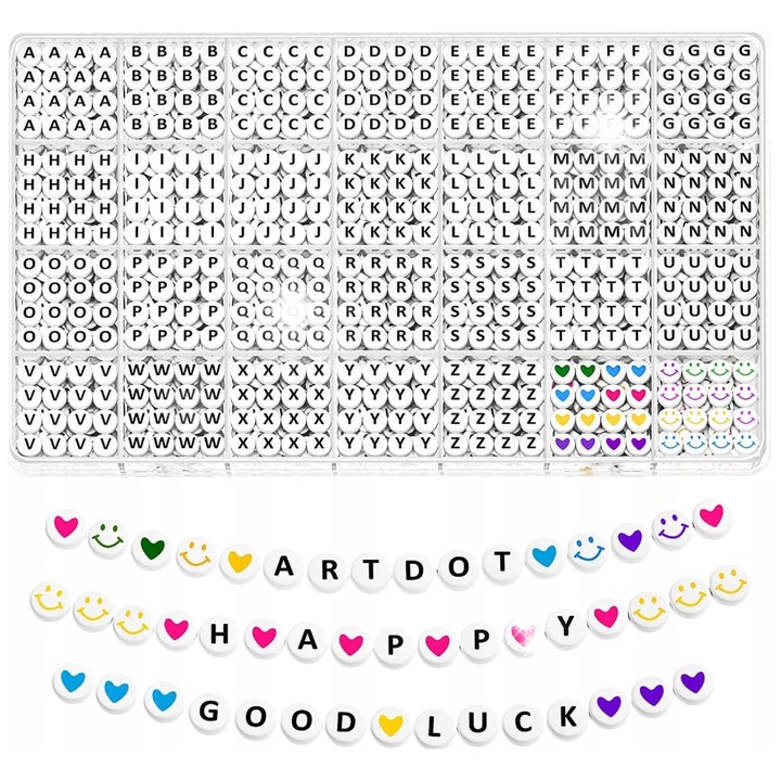 Set de artizanat, Uxxu, litere alfabete albe, 50 bucati fiecare, inimioare colorate, 22x13x2cm