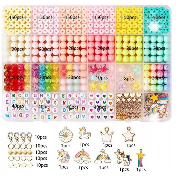 Set de artizanat, Uxxu, bratari cu margele, litere, multicolor