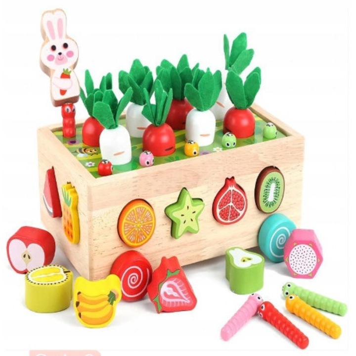 Puzzle educativ din lemn Uxxu, set 7 in 1, 21,5x16,2x9cm, multicolor, pentru 3 ani si peste