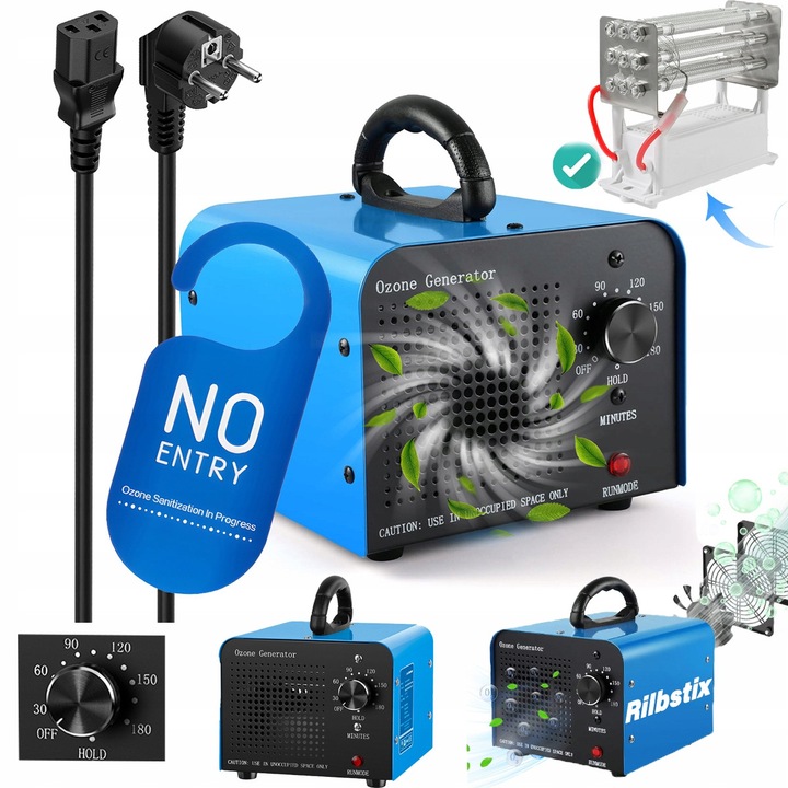 Generator de Ozon Rilbstix 60000mg/h, model 2024, negru, cu timer 1-120 min, portabil