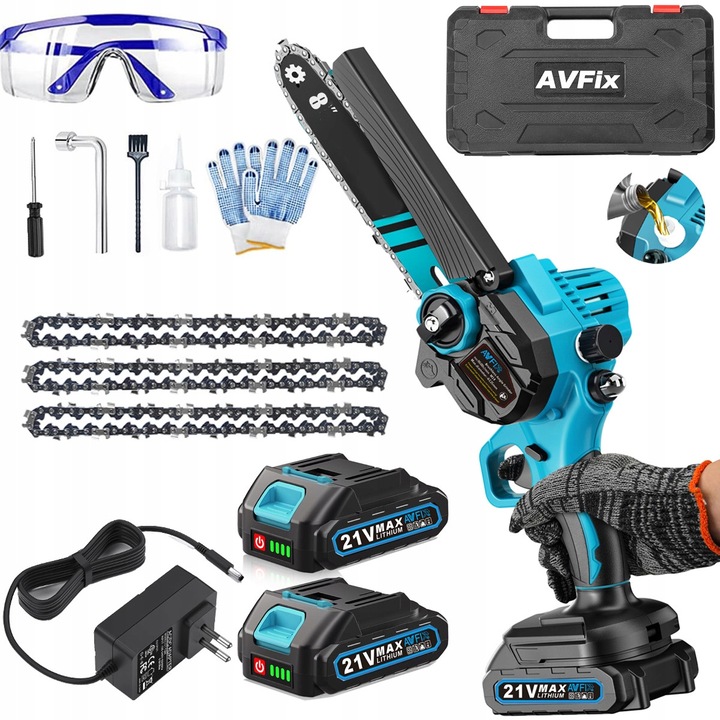 Rilbstix 8" láncfűrész, 1200W, 2 db 2000mAh akkumulátor, kék/fekete