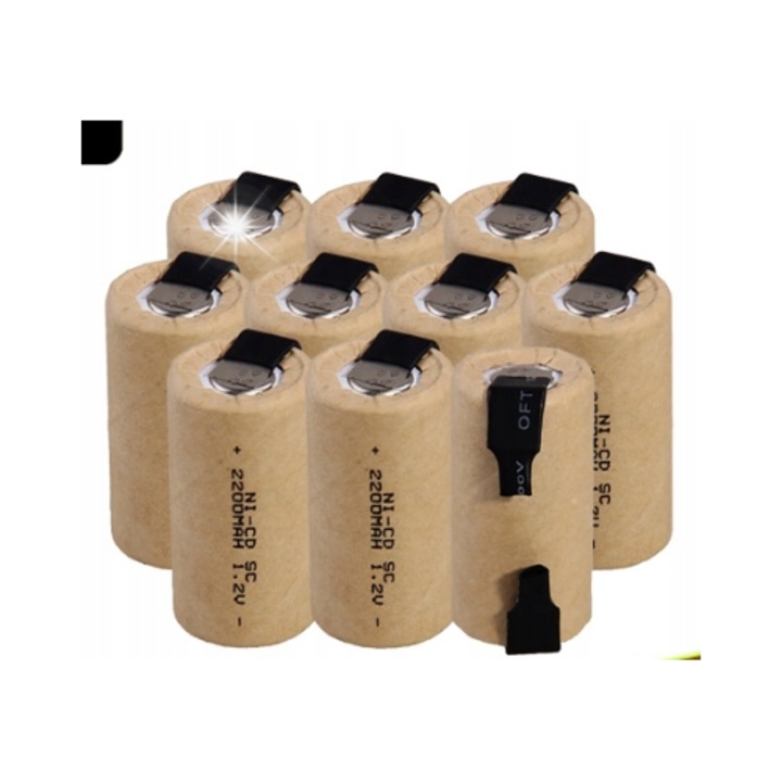 Set 10 acumulatori NiCd 1,2V 2000mAh, SUNYEETEK, dimensiuni 22x42mm, pentru unelte electrice