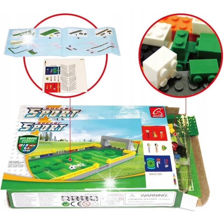 Set de constructie SmartB, stadion, 225 elemente, 6 jucatori, multicolor