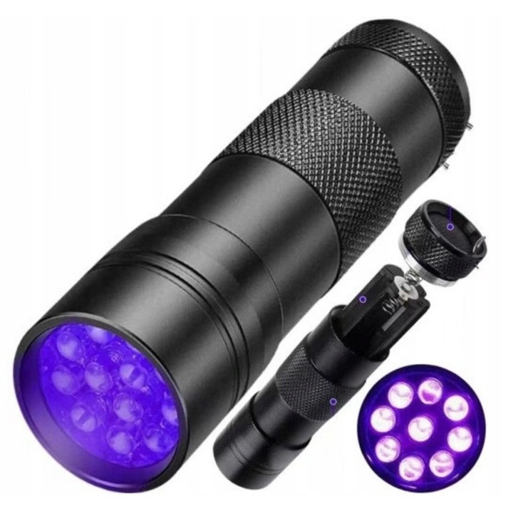 UV LED фенер Umnuou 9 диода, черен, компактни размери
