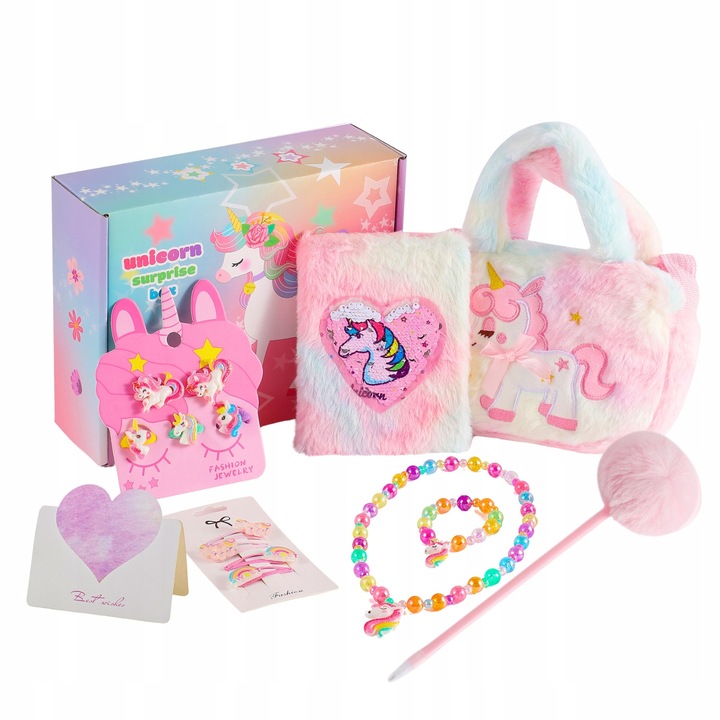Set de caiete creative PLNADOAB, unicorni, 8 piese, 23x18,5x7cm, pentru copii 6-10 ani