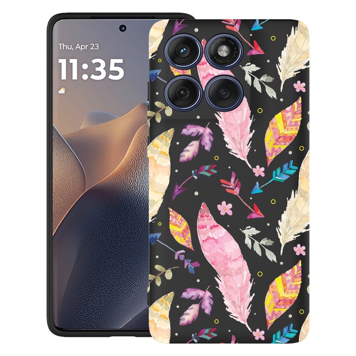 BestCase® Husa TPU Ultra Slim Compatibil cu Motorola Moto G86 Power, cu Design Colored Feathers, 3113067 B 68