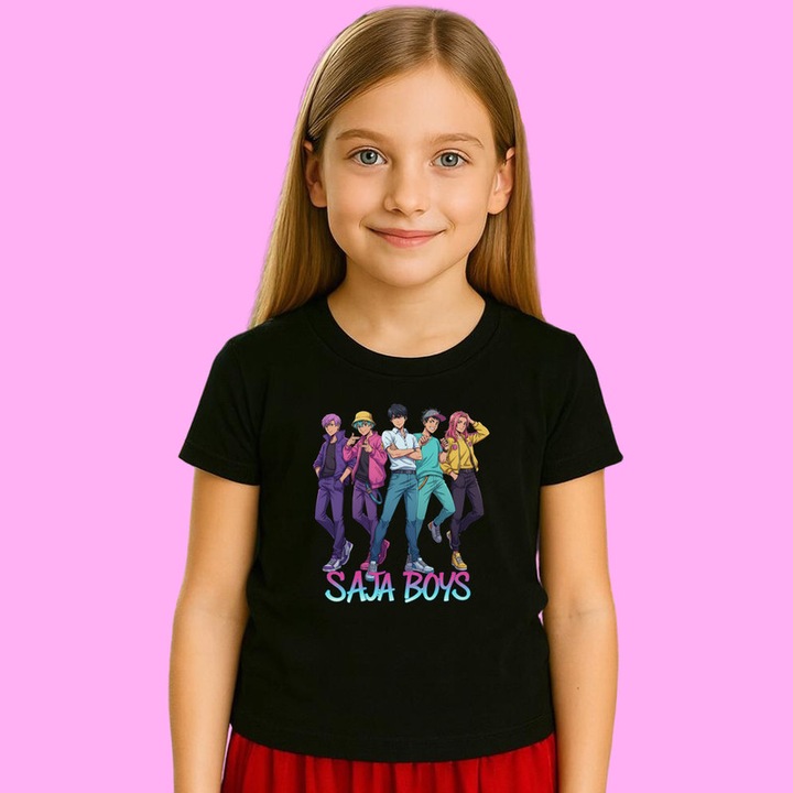 Tricou Copii Huntrix K Pop Hunters Demon Saja Boys Grup Fashion, Negru