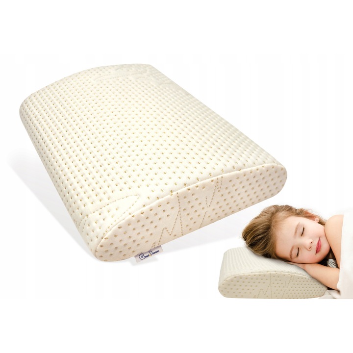 Perna copii GOOD DREAM, profilata, spuma Memory Foam, husa tricot Golden Line, 30x40cm
