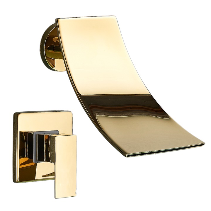 Baterie lavoar incastrata Ari Waterfall, aur lucios, gat tip cascada