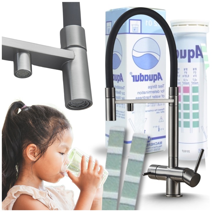 Ari HighFlex háromfunkciós konyhai csaptelep, antracitszürke, flexibilis kifolyócső