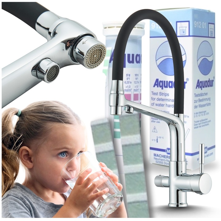 Ari háromfunkciós konyhai csaptelep, fényes króm, flexibilis kifolyócső