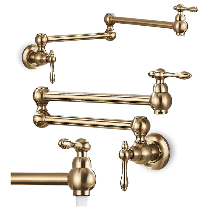 ARI CONCORD összecsukható konyhai csaptelep, szálcsiszolt arany, perlátor, kerámia patron, összecsukható kifolyócső