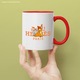 Cana Cu Bambi, Cu Textul "Hermes Paris" - Design 4, Ceramica, 330ML, Cu Maner si Interior Rosu