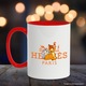 Cana Cu Bambi, Cu Textul "Hermes Paris" - Design 4, Ceramica, 330ML, Cu Maner si Interior Rosu