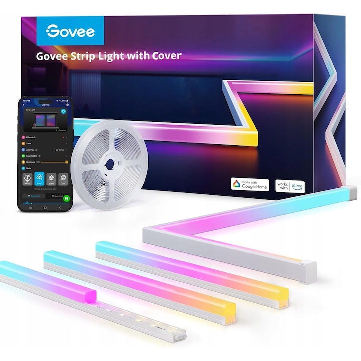 Bandă LED Govee RGBIC 5m, 60 LED/m, 64 moduri luminoase, control aplicație, multicolor