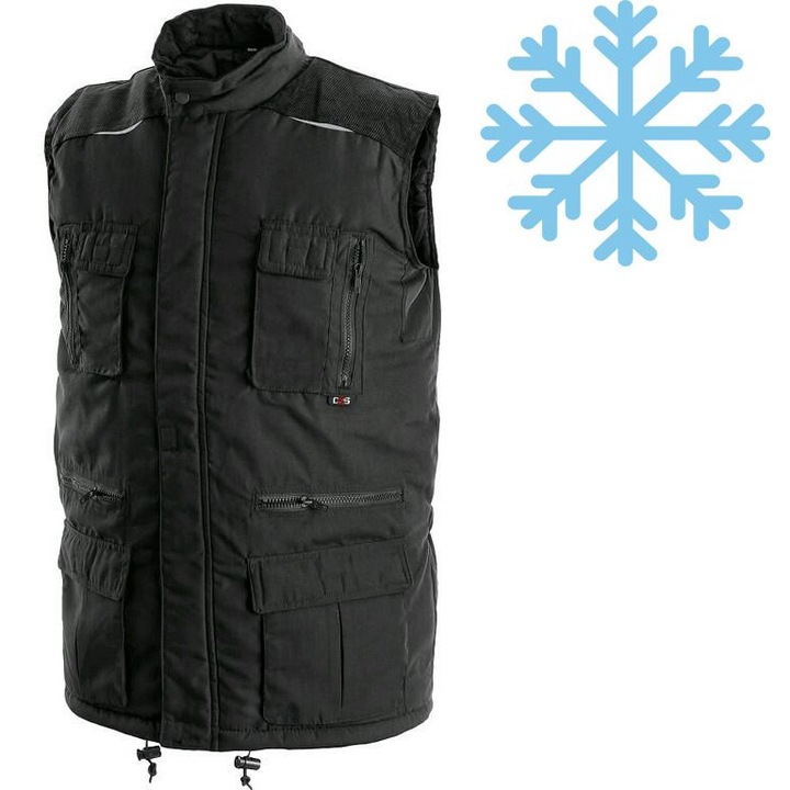 Vesta matlasata CXS Ohio, neagra, 8 buzunare, guler din catifea, material poliester-bumbac, 2XL