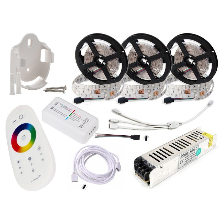 Комплект LED лента 15м RGB 5050 с IR и Bluetooth контролер, самозалепваща, IP65