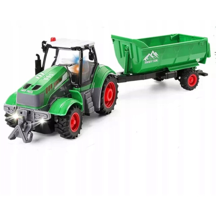 Tractor cu remorca, Luxma, zburator, 41x9,5x11,5cm, set cu animale, alimentat cu acumulator