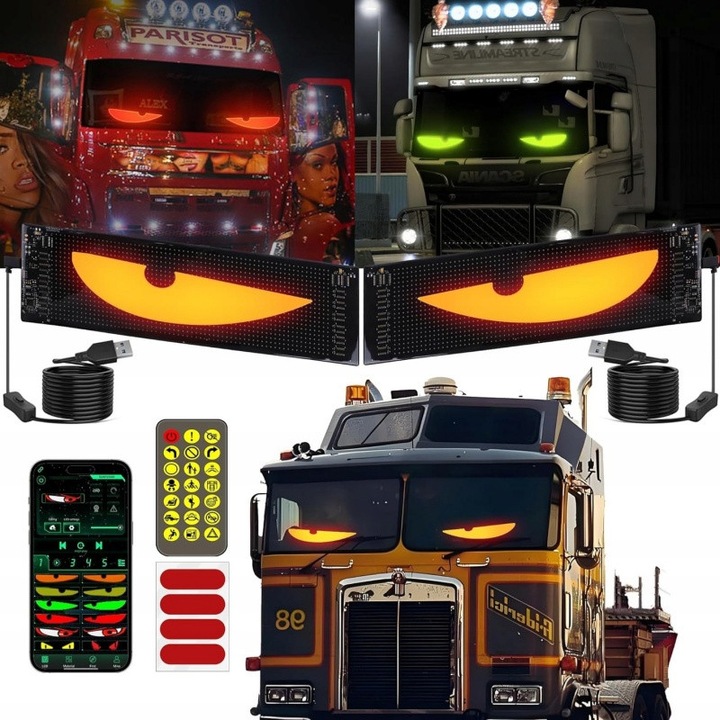 Panou LED matricial montat pe vehicul, 120 mm x 595 mm, controlat prin panou flexibil, AjieQaQ, clasa de protectie IP65, potrivit pentru decorarea automobilelor si a vitrinelor, 1536 becuri LED, 16x96 pixeli, multicolor