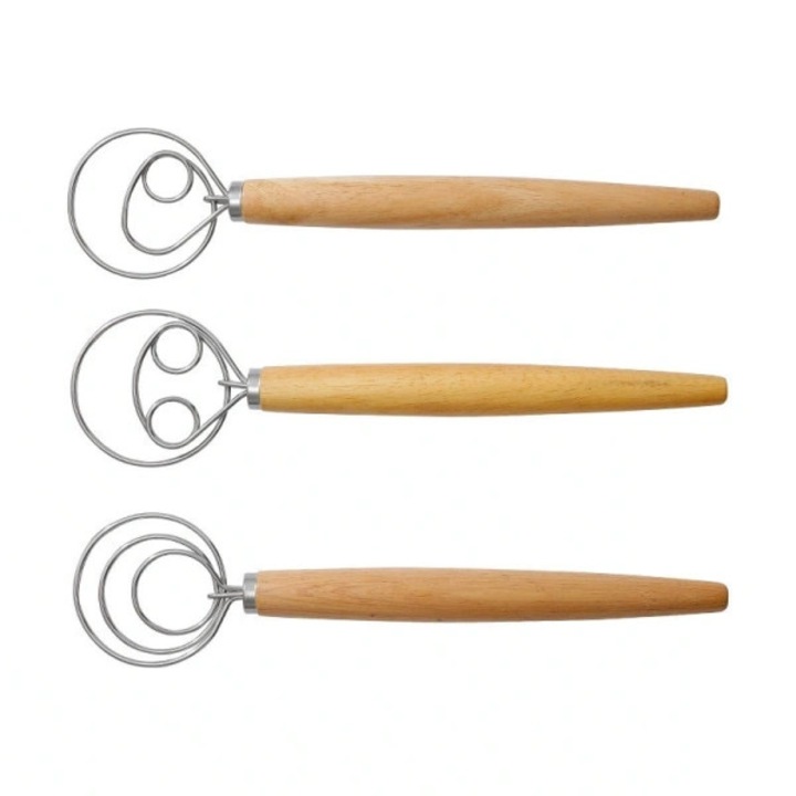 Бъркалки за тесто, AjieQaQ, комплект от 3 броя, 13 инча, неръждаема стомана с дървени дръжки, за хляб, сладкиши и пица, професионален кухненски инструмент за занаятчийско печене