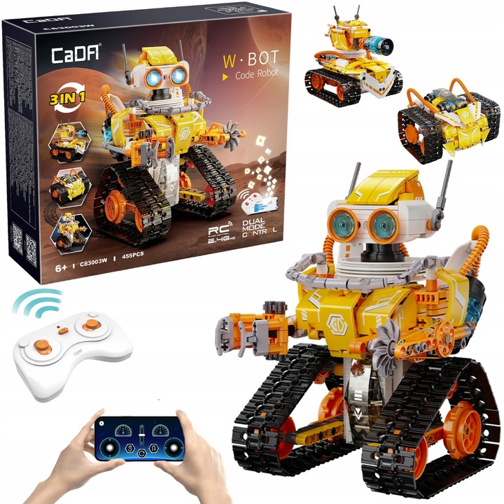 Set constructie CaDA W.Bot RC, 455 piese, robot/tanc/vehicul, control prin aplicatie si telecomanda, multicolor
